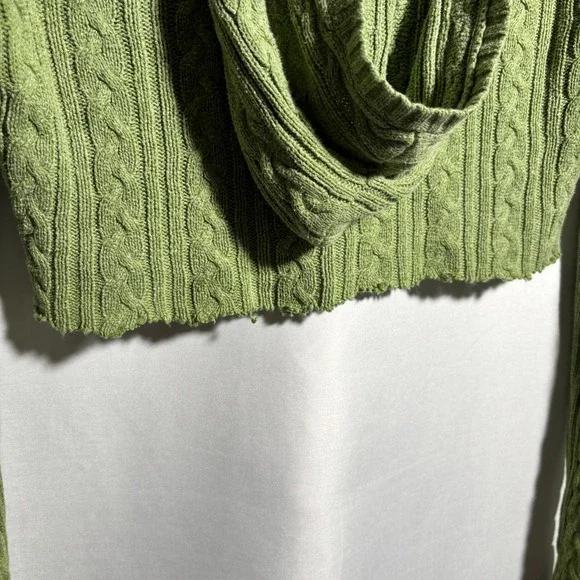 Aeropostale Green Cable Knit Hoodie Cropped Button Sweater M VTG Y2K Grunge SEE - Picture 3 of 7